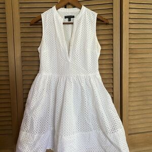 Banana Republic White V-Neck Mini Dress with Eyelet Embroidery